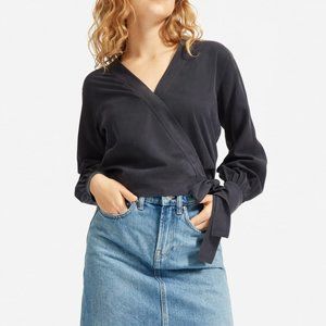 Everlane The Washable Silk Wrap Black Top Size 6